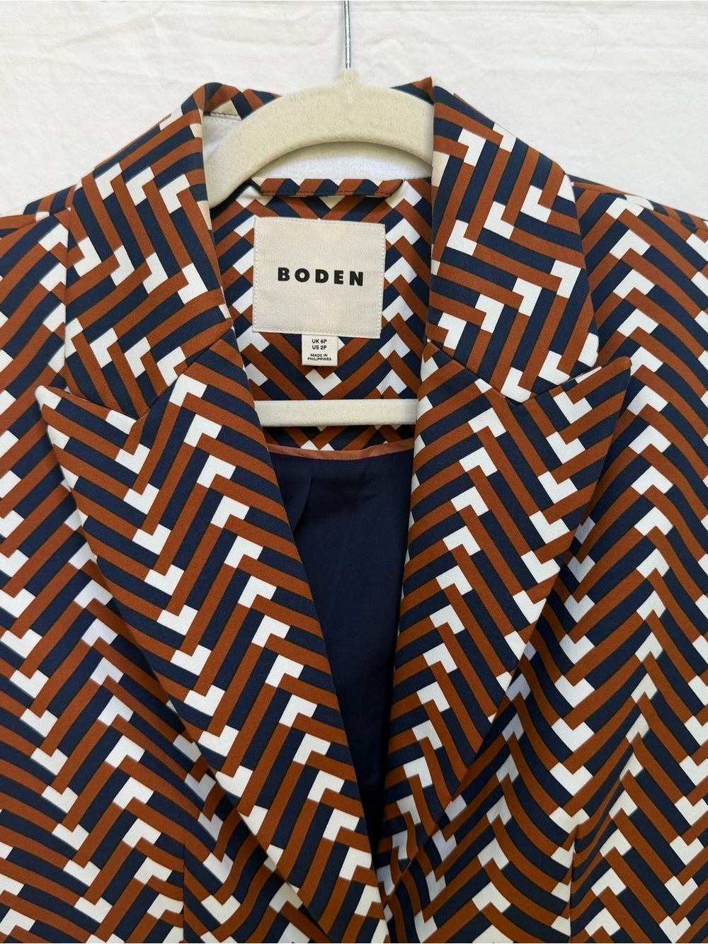 BODEN Blazer Chevron Single-Button Navy Brown White